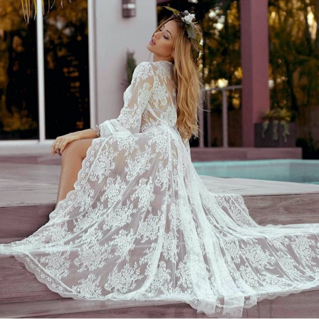 Long White Lace Robe